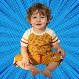 Boys Orange Cartoon Print T-Shirt and Shorts Set NWT